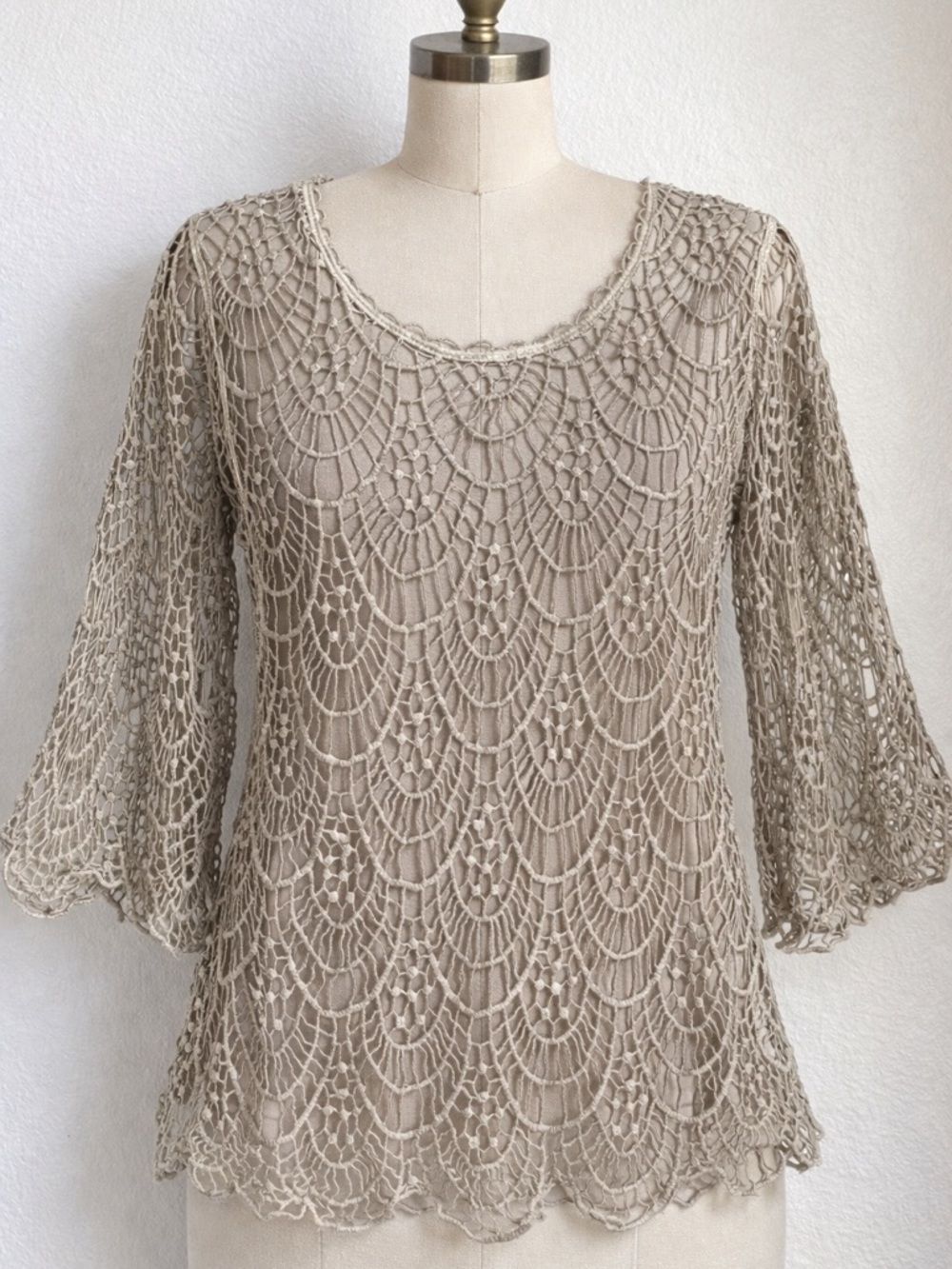 V Cristina Beige Crochet Tunic Top